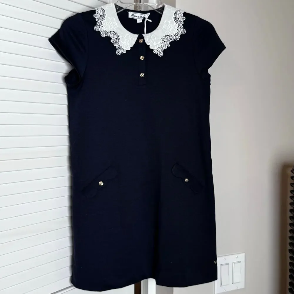 Tartine et Chocolat Girls Navy Blue Lace Collar Dress Size Y10 NWT Jersey dress